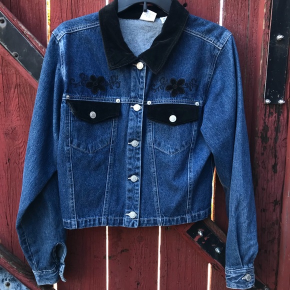 Vintage Jackets & Blazers - Denim Jacket with Velvet Detail